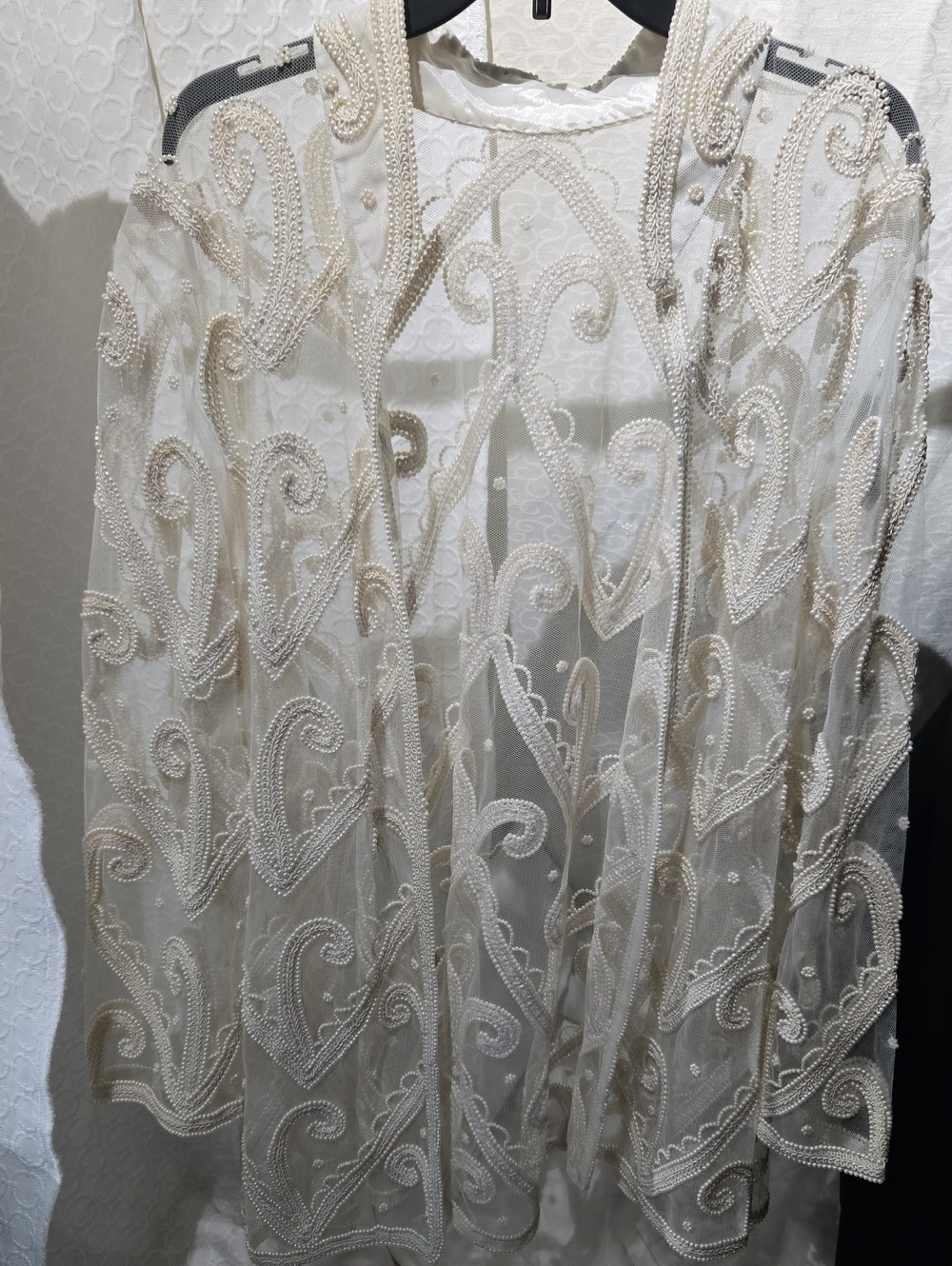 Elegant Ivory Beaded Sheer Boho Bridal Jacket - Women